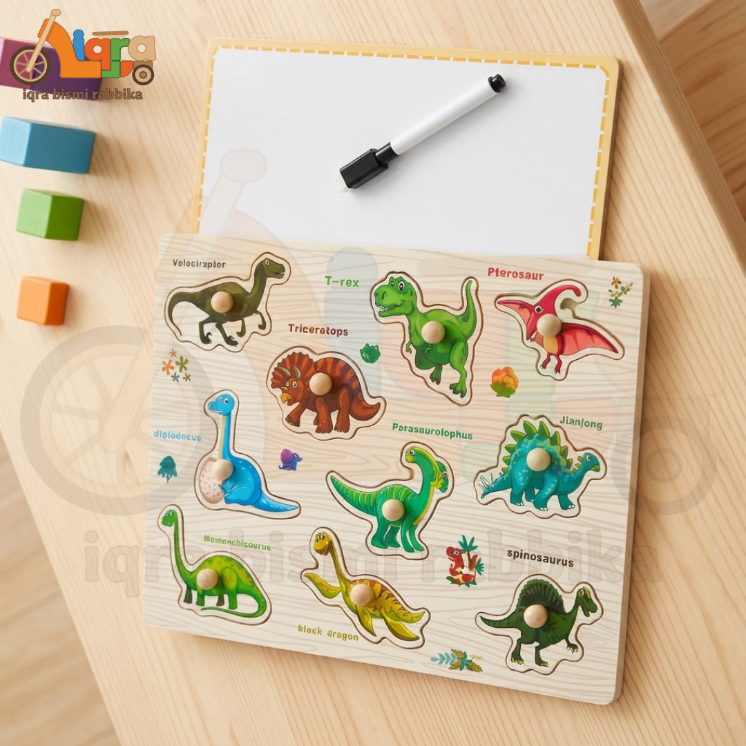 Dinosaur Wooden Puzzle with Reusable Whiteboard & Marker