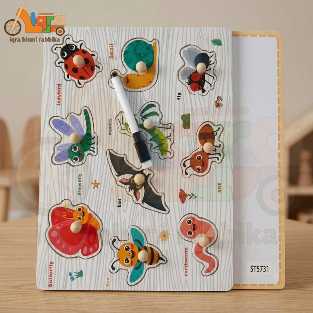 Insect & Bug Wooden Puzzle with Reusable Whiteboard & Marker