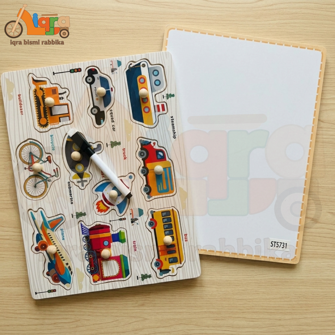 Wooden Vehicle Puzzle with Reusable Whiteboard & Pen